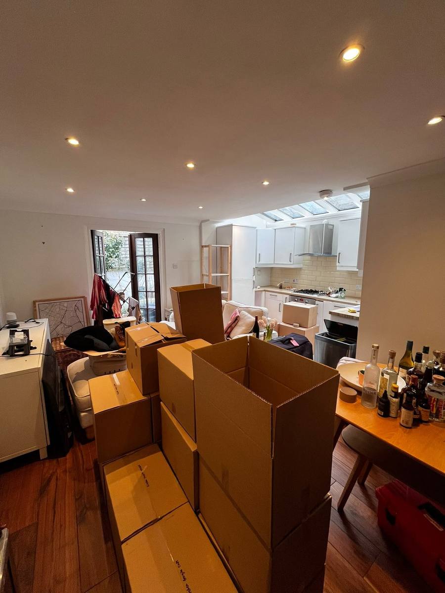 Boxes packed and stacked in a South West London home